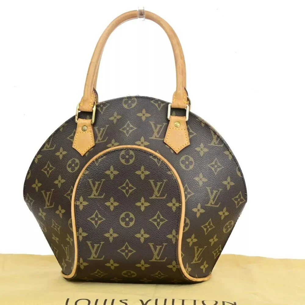 LOUIS VUITTON LV Logo Ellipse MM Hand Bag Monogram Leather Brown